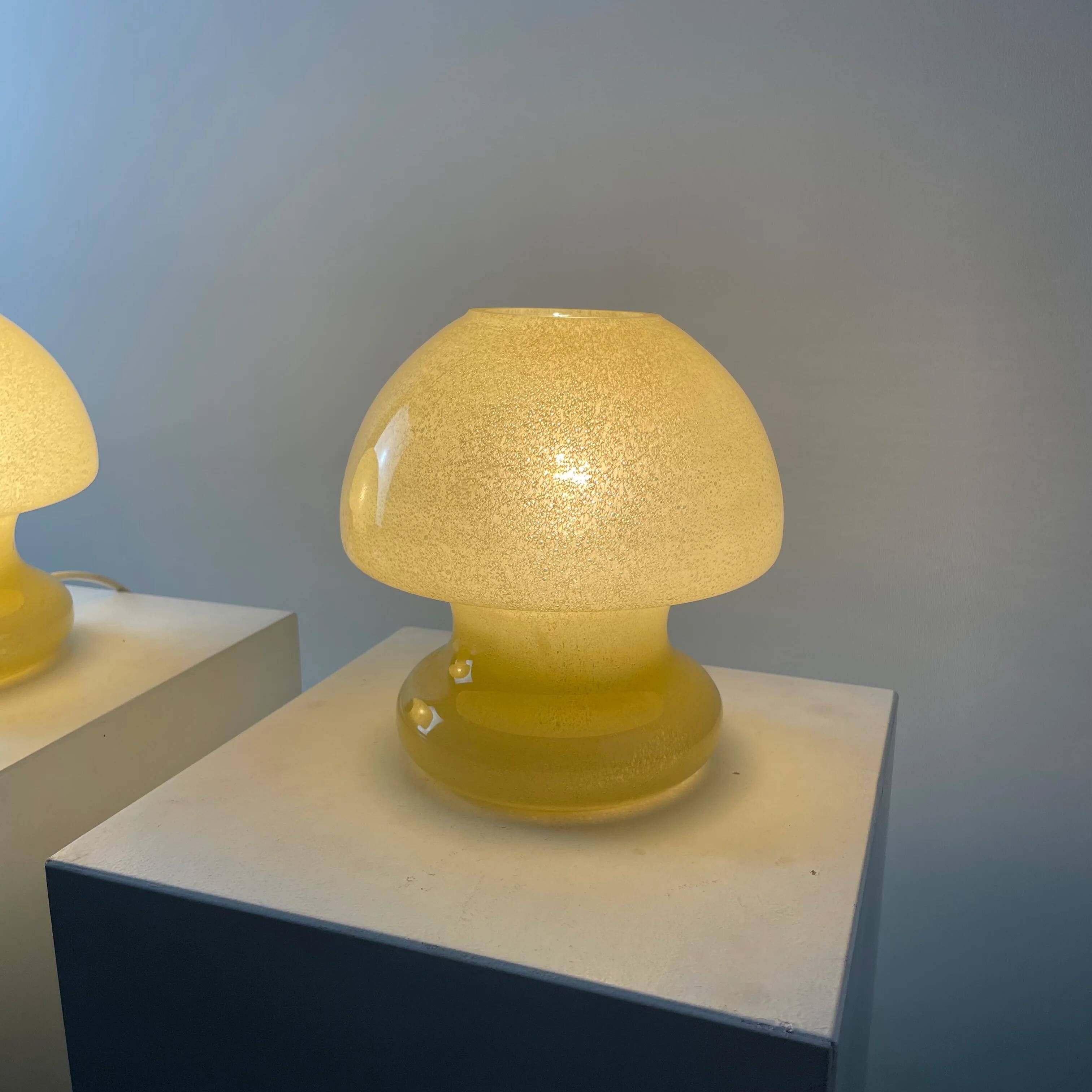 Pair of yellow glass mushroom table lamps by Doria Leuchten, 1970.