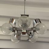 Vintage suspension 5 lights, glass and chrome