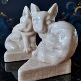 Pair of Fox Bookends - in Crackled Ceramic - Art Deco Style