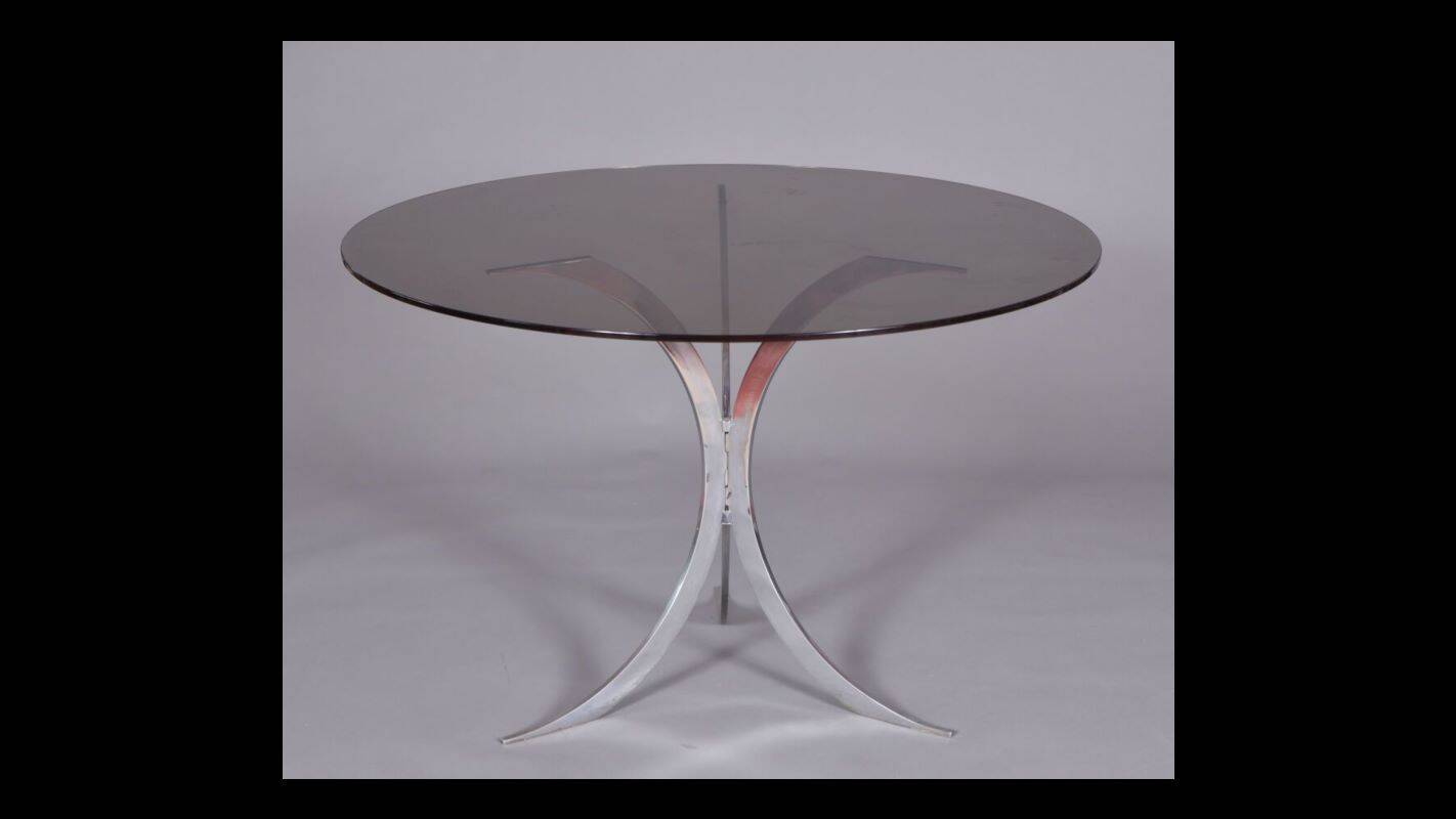 Table with chromed metal legs and smoked glass top, Circa 1970