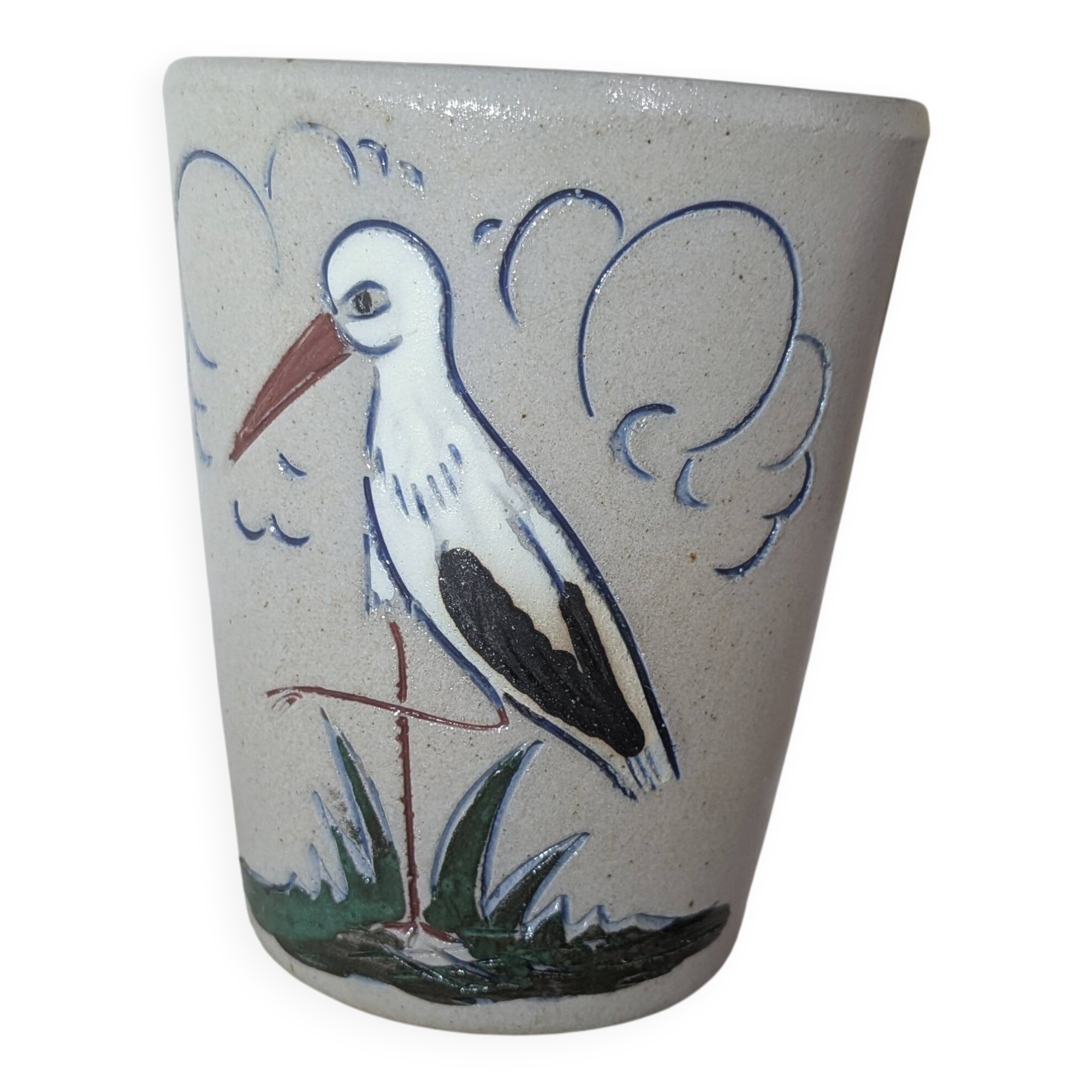 Gobelet vintage Fortuné Schmitter - Betschdorf - décor cigogne grise