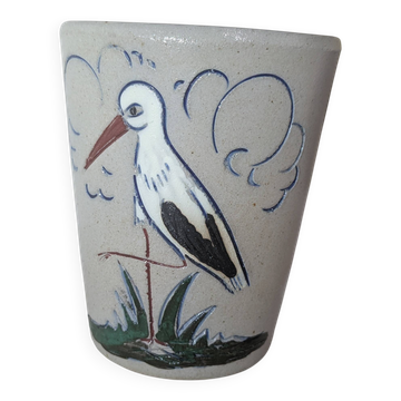 Gobelet vintage Fortuné Schmitter - Betschdorf - décor cigogne grise