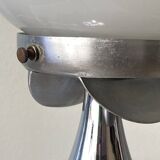 Vintage globe lamp in white opaline glass and chrome metal.