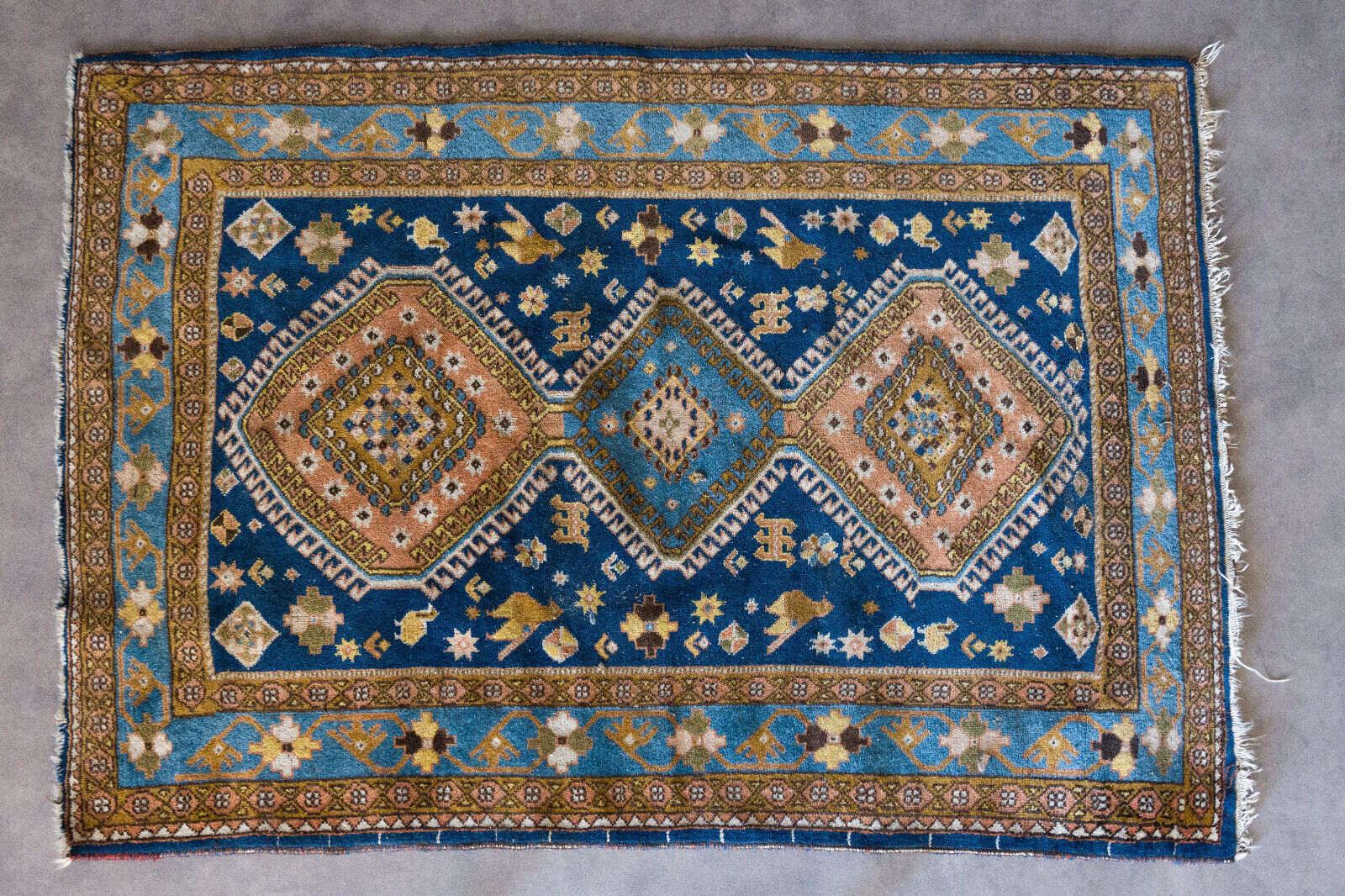 Oriental carpet 152 x 110 cm Blue background Handmade XXth