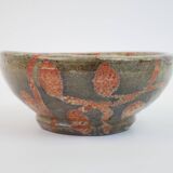Small bowl in water green glazed ceramic with coral pink pattern
