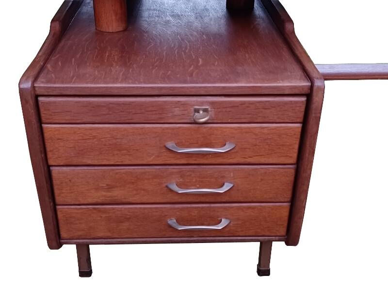 Vintage 1950s teak desk by designer Jacques Hauville.