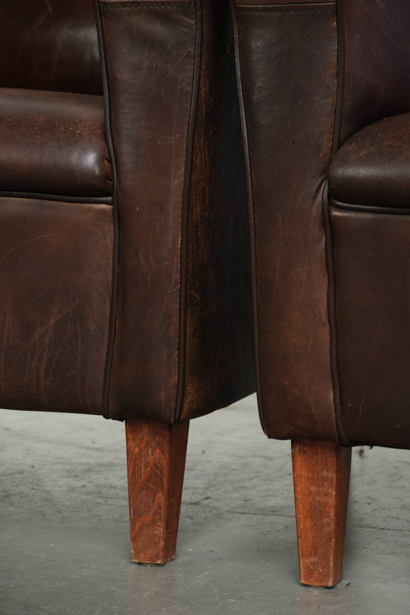 Sturdy set of vintage sheepskin armchairs with a nice English design