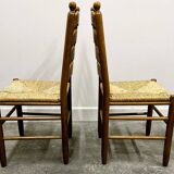 Set of 6 French Provence oak farmhouse country dining chairs with rush seating