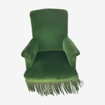 Fauteuil ancien style Napoleon III en velours de soie vert émeraude