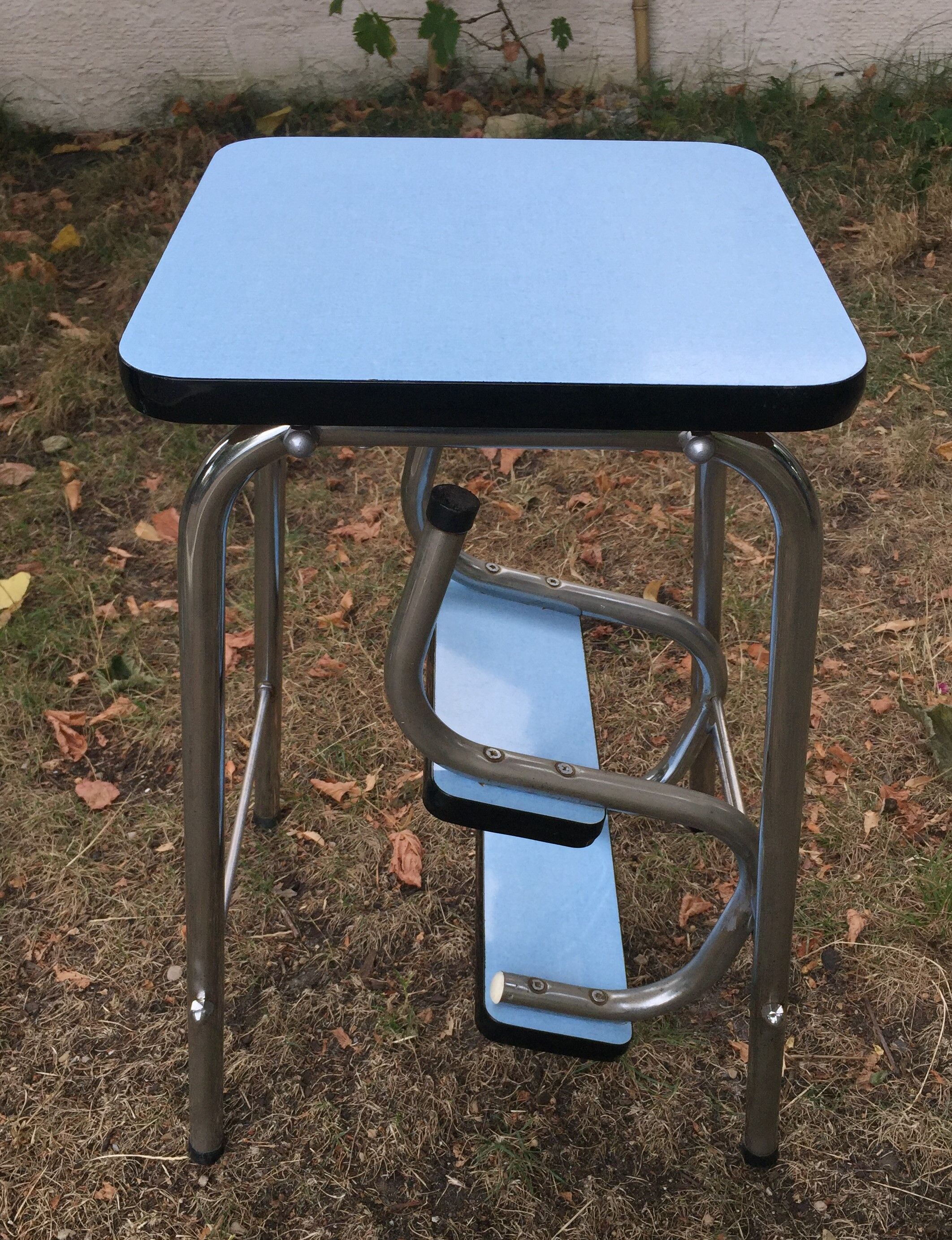 Flexible stool in vintage sky blue formica stepladder