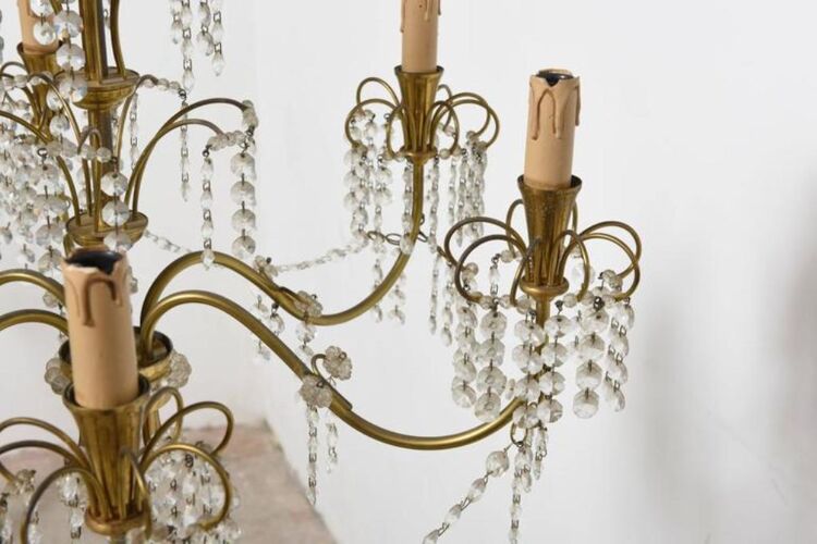 Candlestick Waterfall mid century brass and Crystal 1950 s