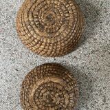 Duo of vintage bread baskets 46 cm and 48 cm in rye straw, baker's bread basket