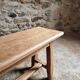 Vintage oak bench, solid wood dining bench, rustic farmhouse bench, French country style, circa 1950–1965.