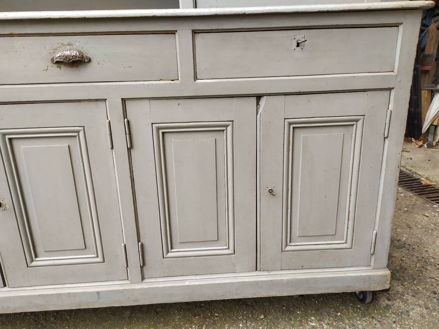Gray patinated kitchen cabinet