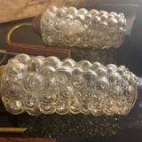 Set of 2 vintage wall lights, Danish teak, brass and bubble glass, Helena Tynell style, 1960s.