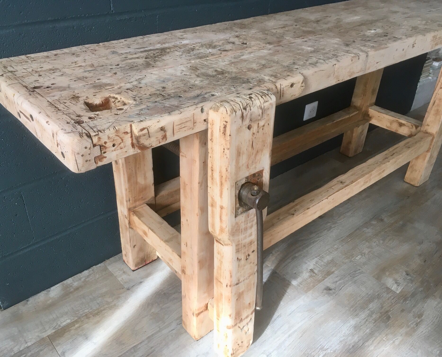 Antique workbench in light wood