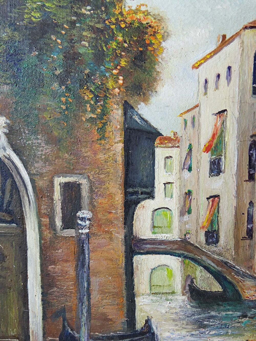 Venetian tableau oil on panel vintage/old canal and façades