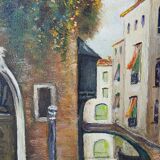 Venetian tableau oil on panel vintage/old canal and façades