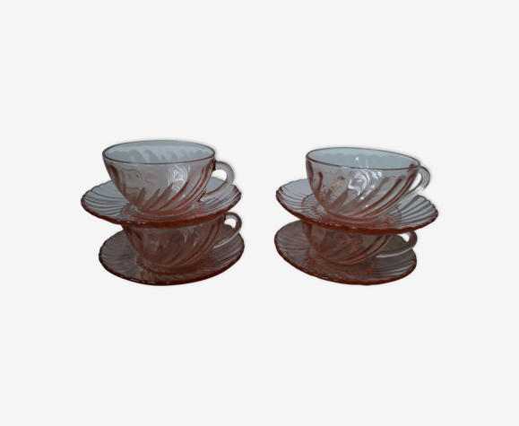 Lot 4 tasses et sous tasses Rosaline Arcoroc