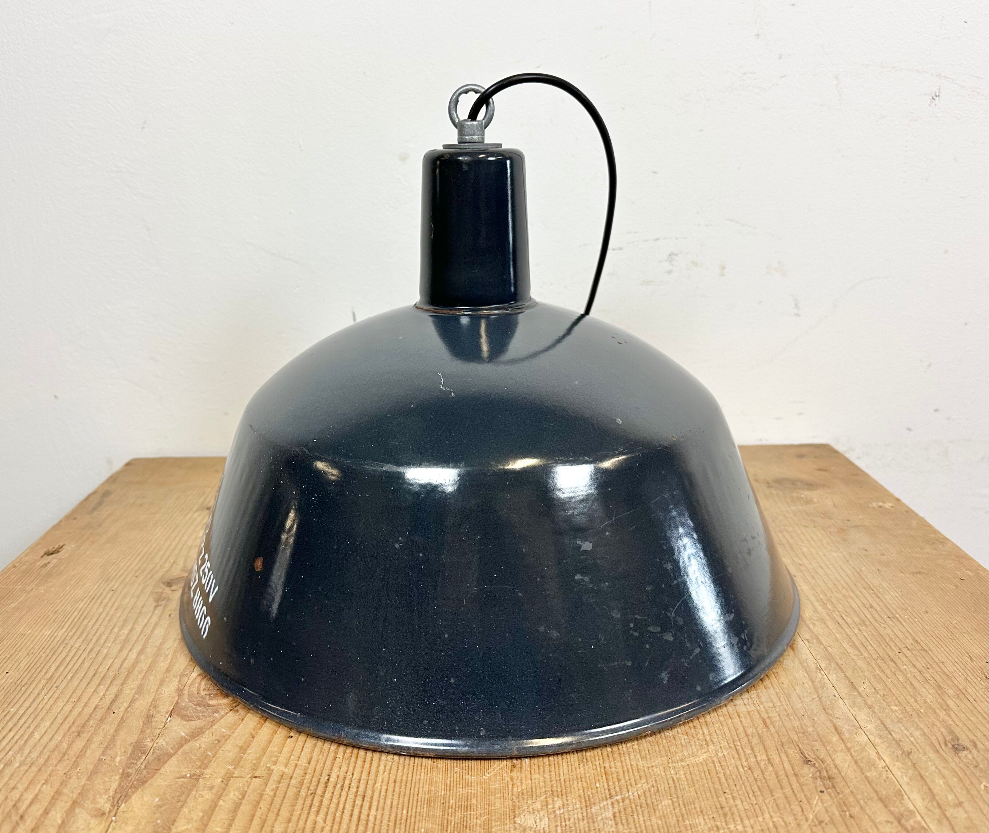 Industrial dark blue enamel pendant lamp from emax, 1960s
