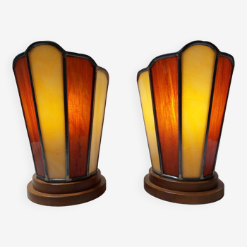 Pair of Tiffany style stained glass ambient lamps - Art Deco