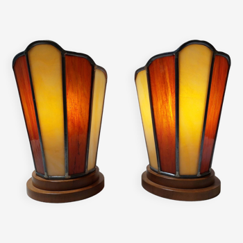 Paire de lampes d'ambiance vitrail style Tiffany - Art Déco