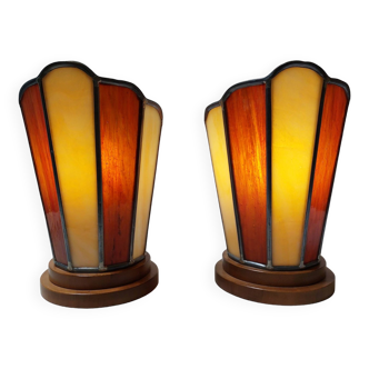 Pair of Tiffany style stained glass ambient lamps - Art Deco