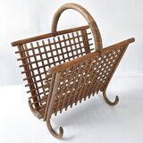 Vintage bamboo & rattan magazine rack 1960