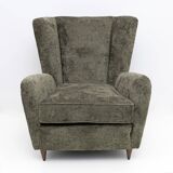 Paolo Buffa Mid-Century Modern Italian Walnut and Coating Boucle Armchair