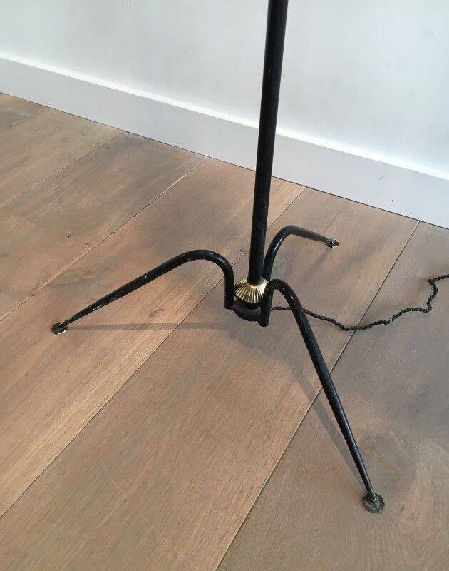Floor lamp in black lacquered metal and brass