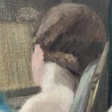 Oil painting on canvas of a nude woman in Art Deco style, old portrait.