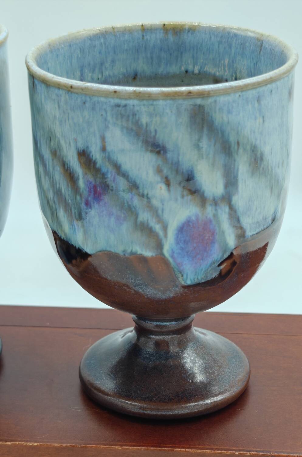 Pair of enameled stoneware mazagrans by Jean Claude Séris