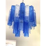 Contemporary sky- blue and blue "tronchi" murano glass sputnik chandelier