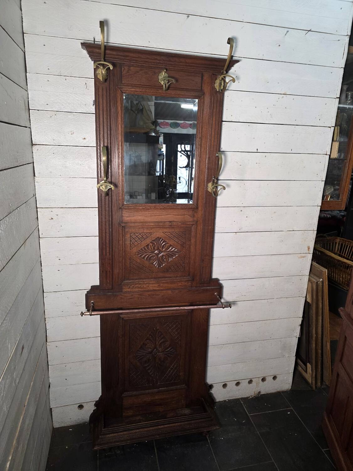 Antique coat rack in solid oak