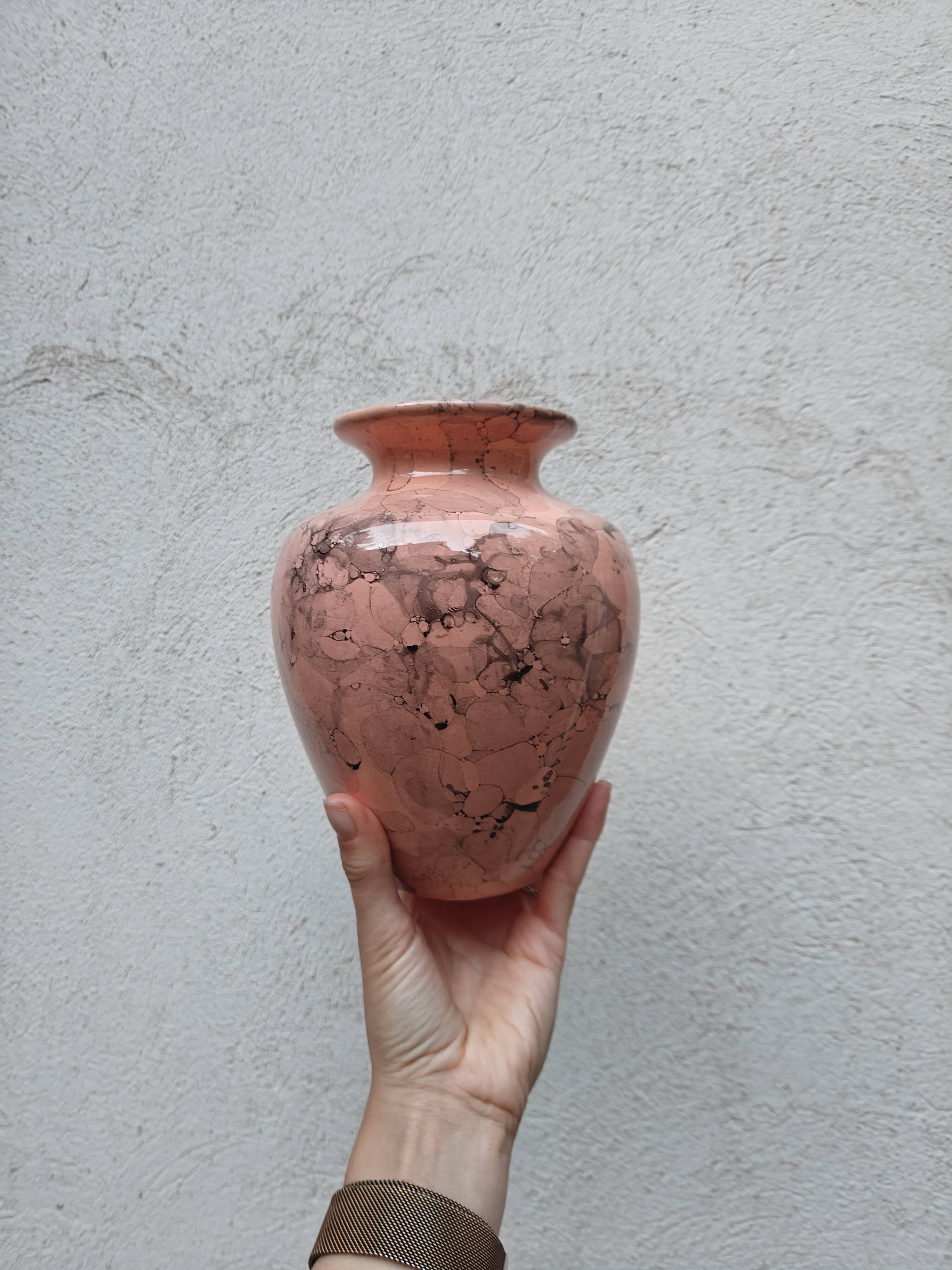 Vintage ceramic vase - powder pink / peach with pearlescent and marbled effect /