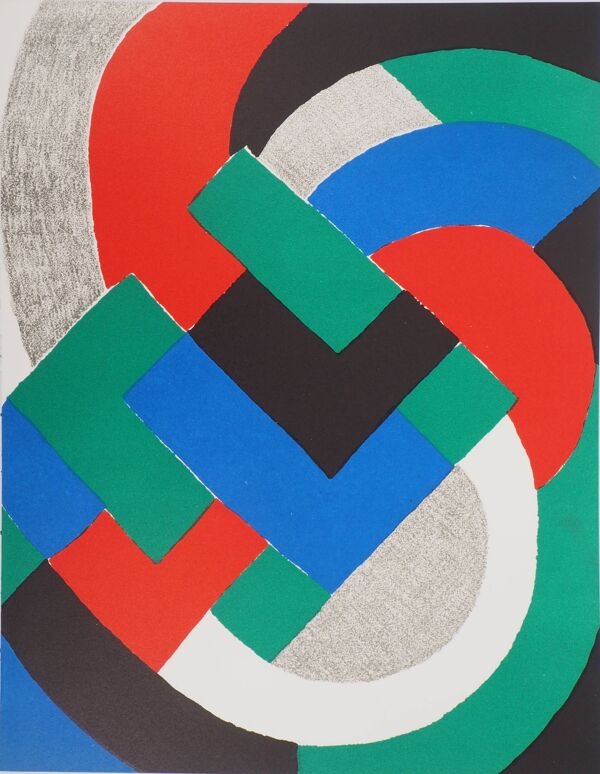 Sonia delaunay : composition bleu, vert et rouge - lithographie originale