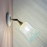 Vintage tulip wall lamp in white and blue frosted glass