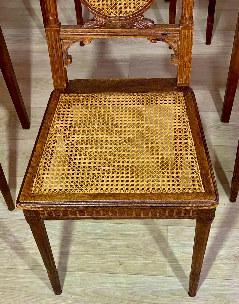 Canned chairs X 8, Louis XVI style, early XX, stamped Flandrin Paris