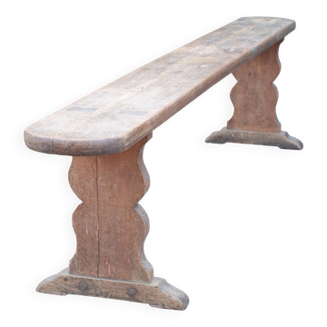 Long French wabi-sabi bench in weathered pine – circa 1900