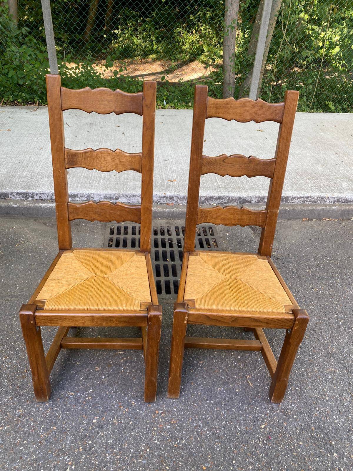 8 chaises à manger bois massif paillées type ferme dossier haut