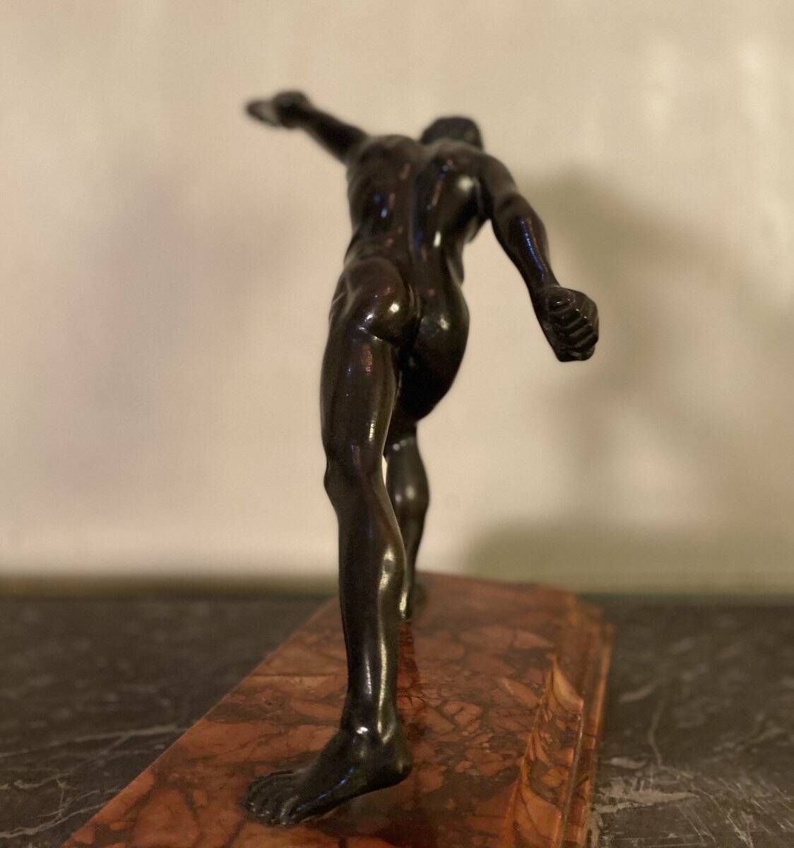 Borghese Gladiator, bronze after the antique on a marble base