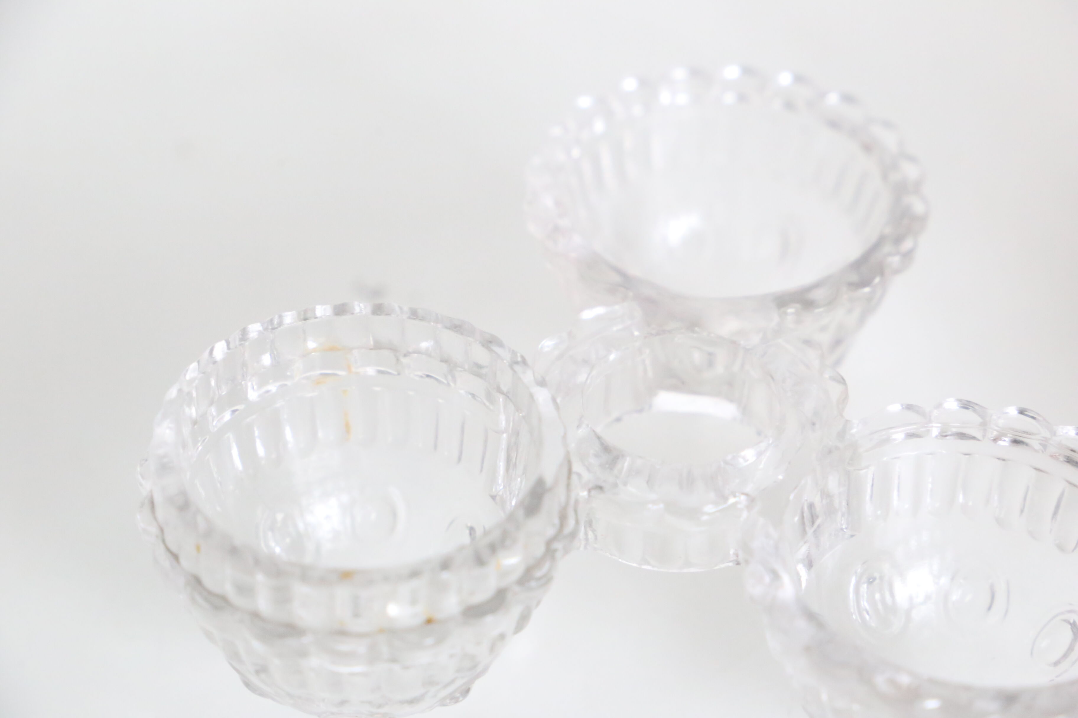 Serviteur de table, sel poivre et moutarde, en verre moulé, antiquité, vintage
