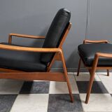arne Wahl Iversen teak arm chair with ottoman