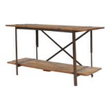 Industrial side table with metal frame and wooden top and removable platform, Belgium, 1920