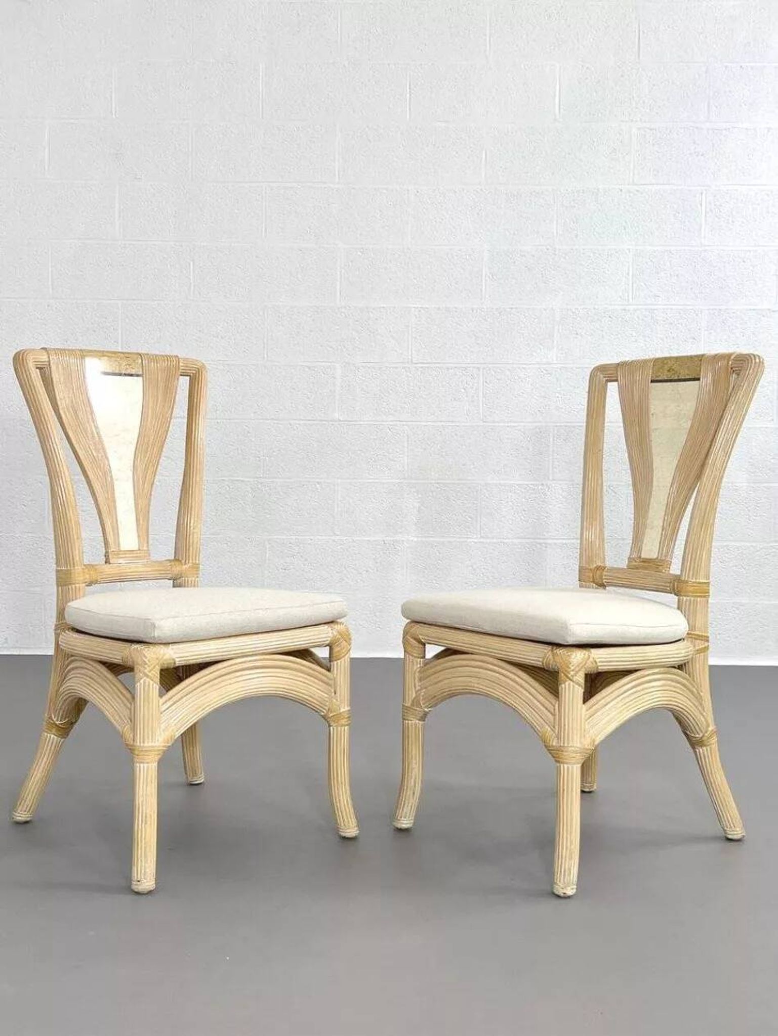 Square Rattan and Stone Marquetry Table with Matching Chairs, 1970