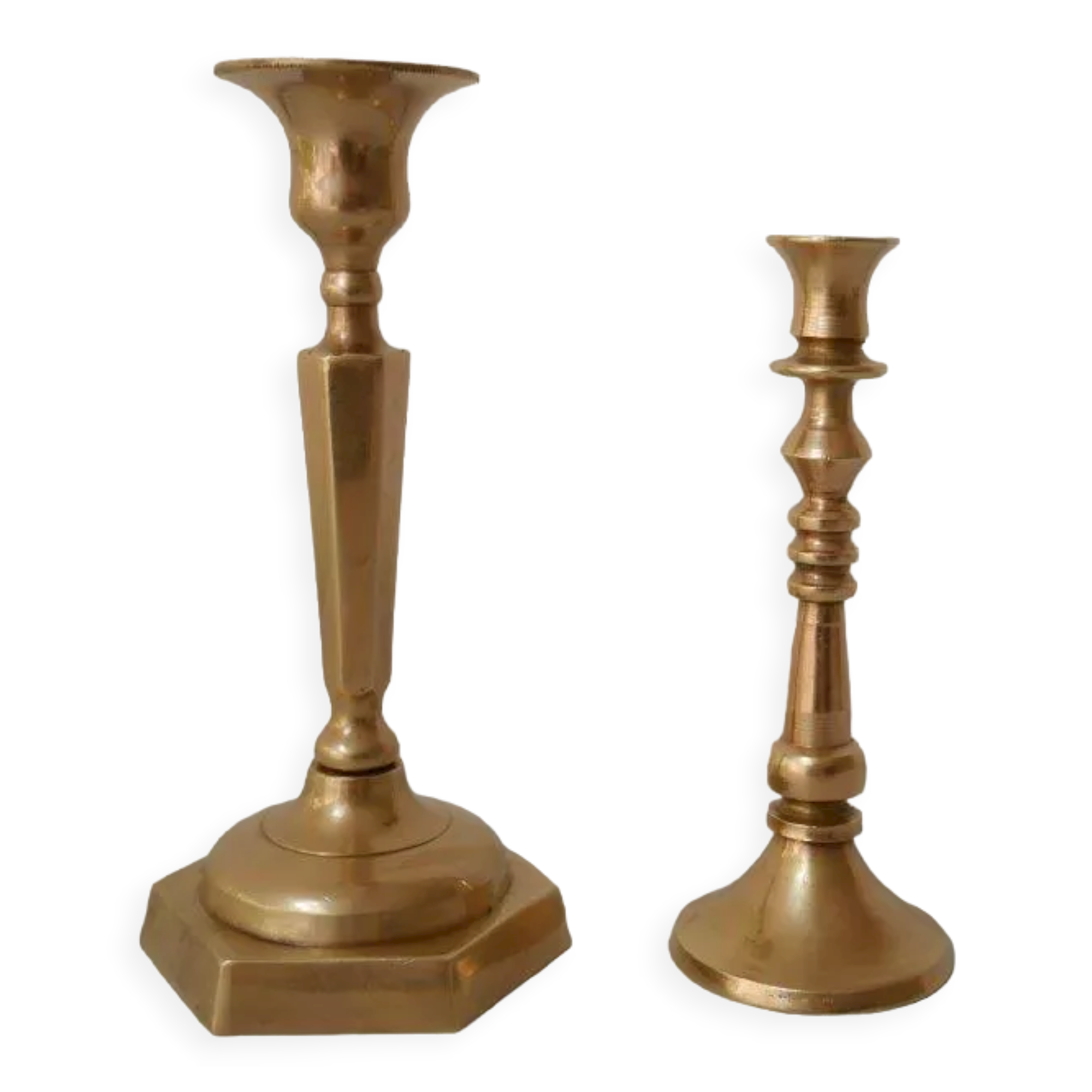 Set of 2 small brass candle holders