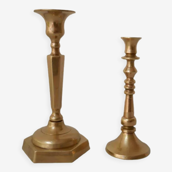 Set of 2 small brass candle holders
