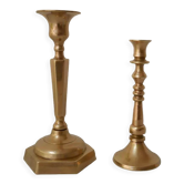 Set of 2 small brass candle holders