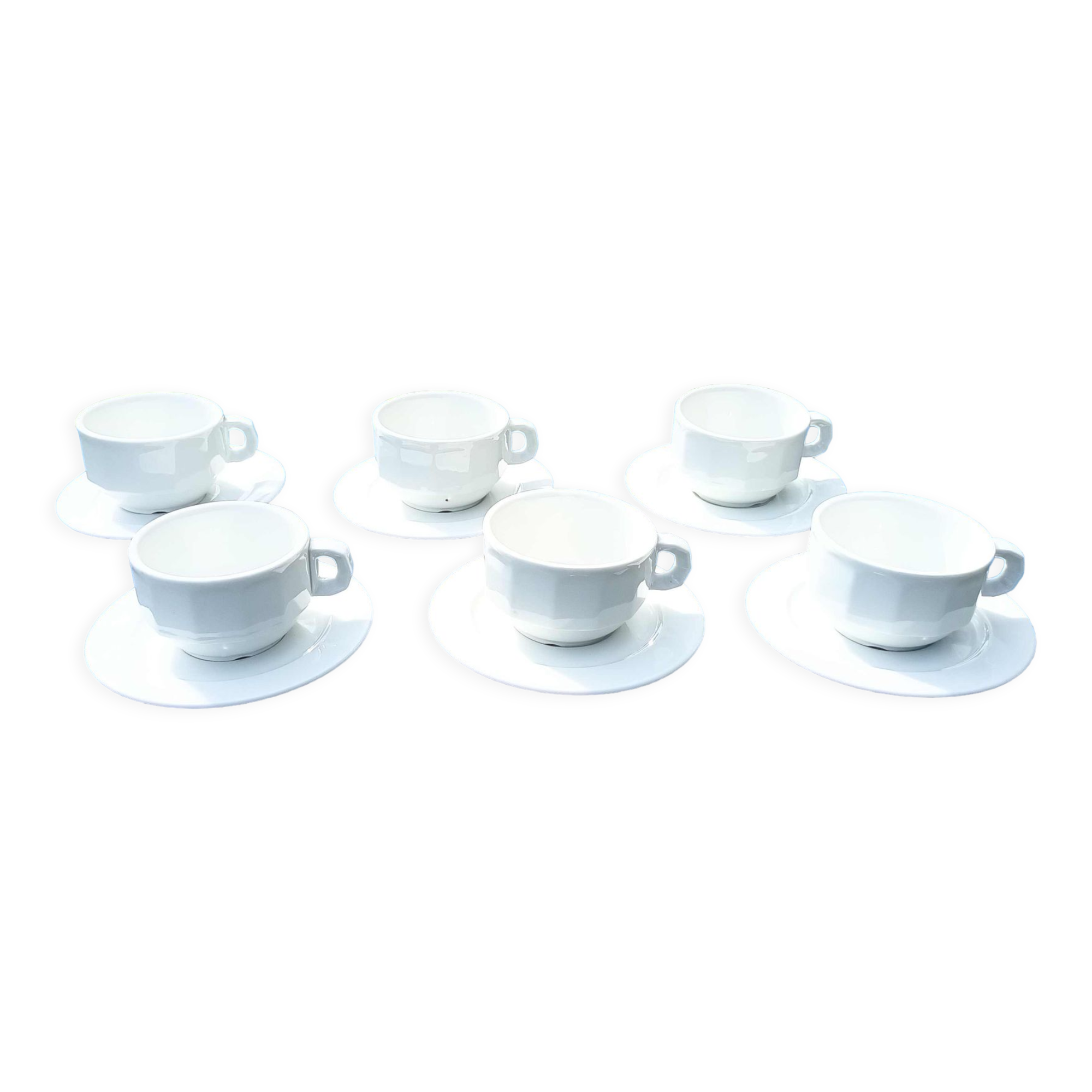 Lot de 6 tasses chocolat bistrot anciennes porcelaine Pillivuyt blanches  20 cl