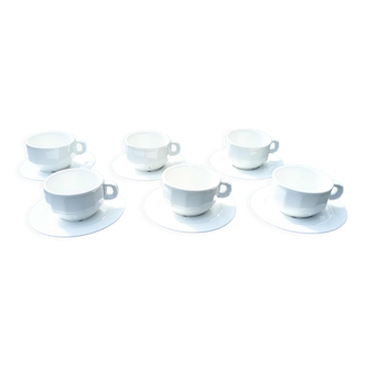 Set of 6 cups chocolate bistrot old porcelain Pillivuyt white 20 cl